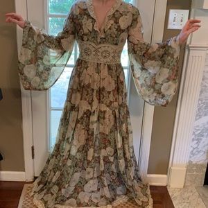 Vintage Green Floral Black Label Gunne Sax Dress